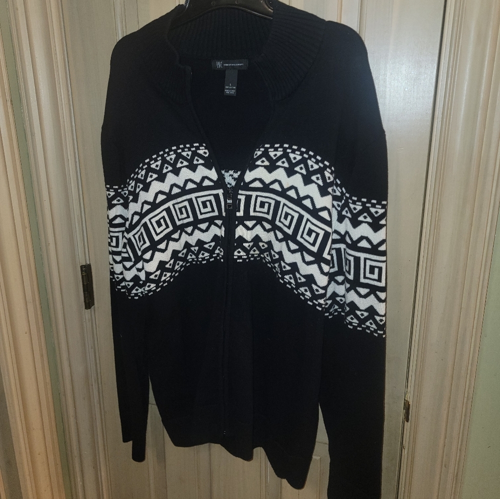 Mens Sz L INC international Concepts Black Nordic Zip Up Sweater Ski - Picture 1 of 4